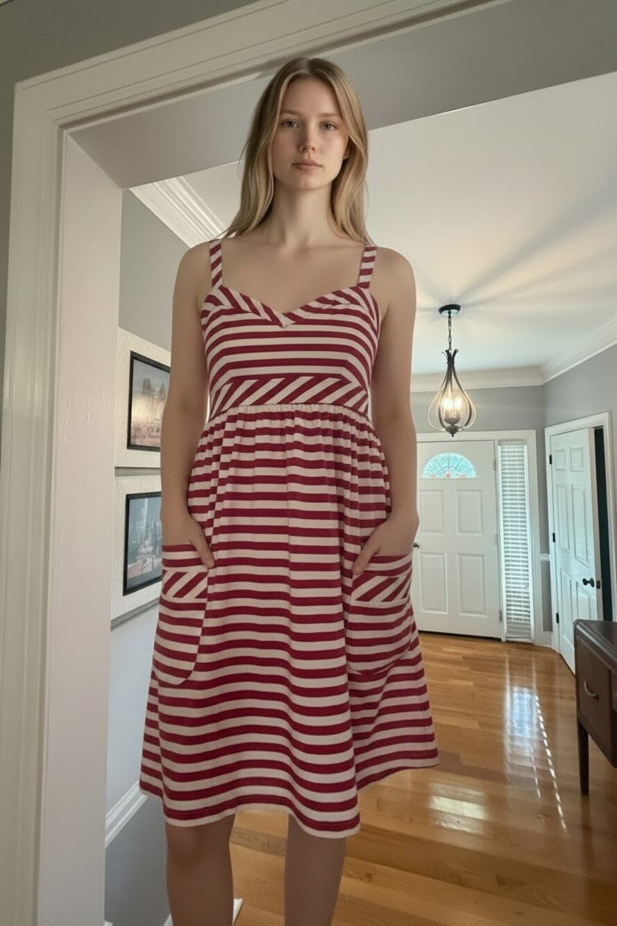 American Eagle Women’s Pink White Striped Sundress Sz Medium Tie Back Pockets